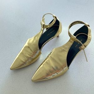 Céline - “collectors” item Laminated Gold Kitten Heels Salome Mary Jane Pumps